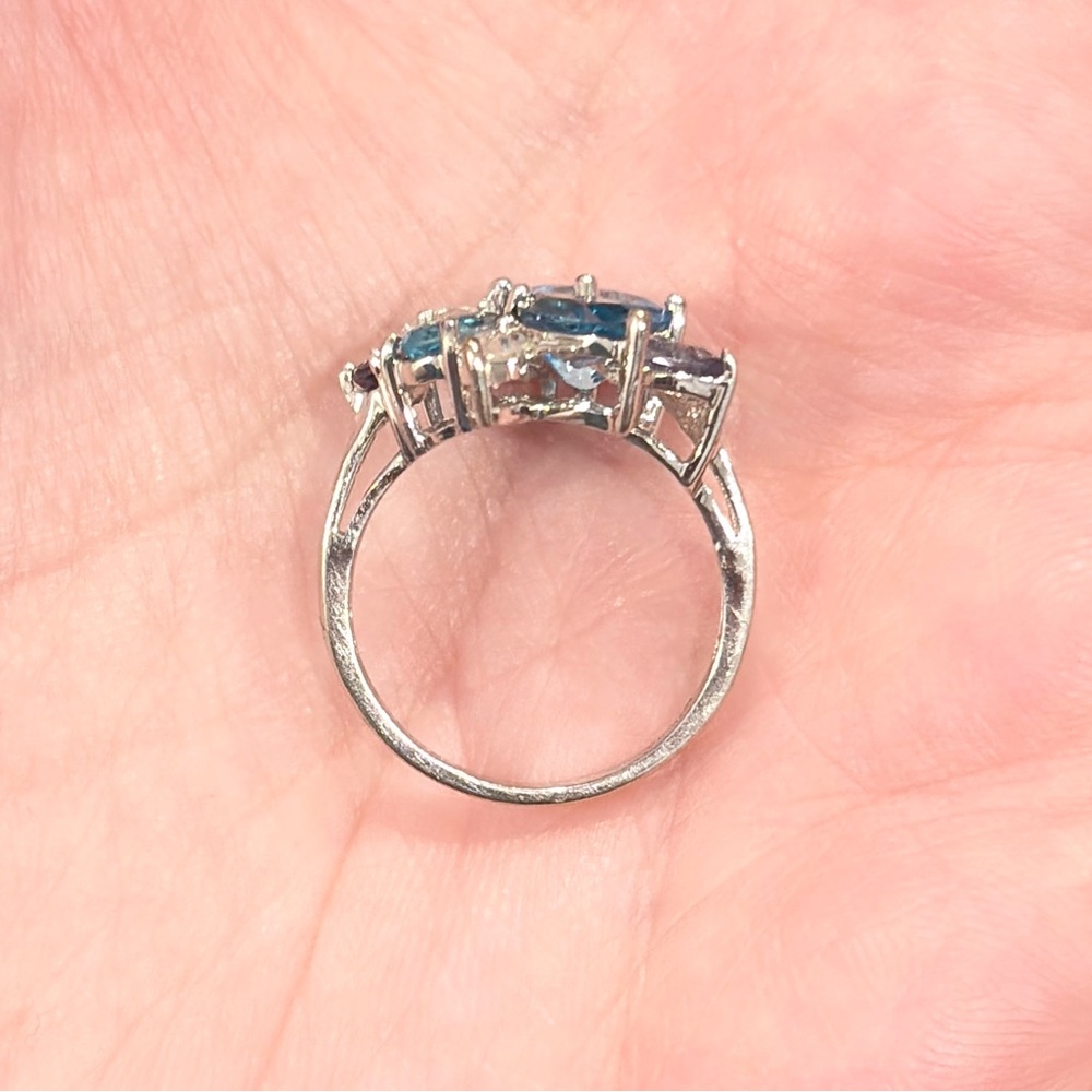 Vintage 10K Blue Topaz Cluster Ring White Gold Abstract Oval Marquis Iolite 6.25 - Picture 13 of 16